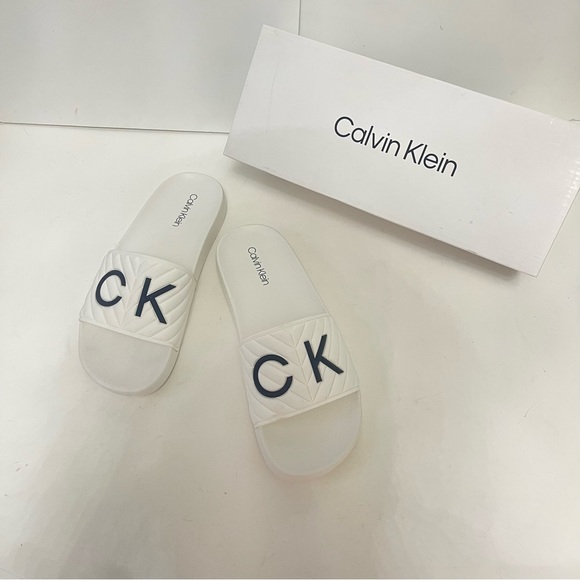 CALVIN KLEIN Anders Pool Slide Sandal In White Color - New In Box - Reemoly - Picture 5 of 11